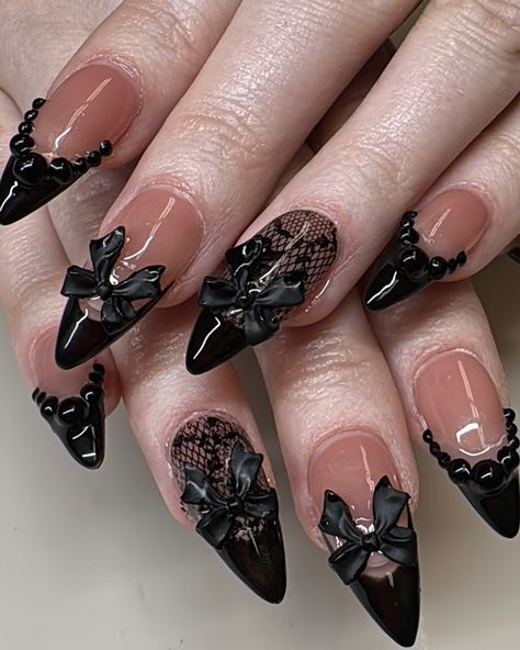 Black wedding 🖤🕷️🦇 Tips @apresnailofficial ┊ ┊ ┊ ┊ ┊ ┊ ┊ ┊ ┊ ┊ ˚★⋆｡˚ ⋆ ┊ ┊ ┊ ⋆ ┊ ┊ ★⋆ ┊ ◦ ★⋆ ┊ . ˚ ˚★ #nailprosacramento #nailpro #nailsnailsnails #sacramentonails #916nails #naildesign #dieprettynails #sacramentogelx #buildergelnails #apresgelx #apresnails #softgel #nailpro #nailtech #916gelx #916gelxnails #halloweennails #beetlejuice #apresgelxnails Black Swan Nails, Black Lace Nails, Swan Nails, Builder Gel Nails, Formal Nails, Lace Nails, Gothic Nails, Inspired Nails, Nail Pro