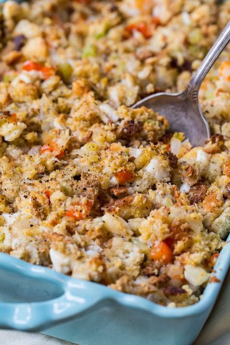 Savannah Seafood Stuffing with shrimp and crab. Seafood Dressing Recipe, Seafood Dressing, Seafood Stuffing, Seafood Appetizers Easy, Southern Kitchens, Seafood Appetizers, Clam Chowder, Stuffing Recipes, Seafood Dinner