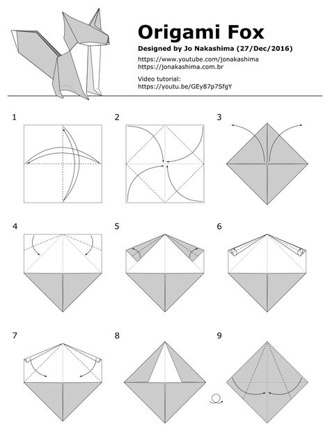 Origami Fox – Jo Nakashima Sticky Note Dinosaur Origami, Origami Animals Step By Step, Origami Goose, Fox Origami, Sticky Note Origami, Origami Tree, Fox Diy, Origami Templates, Origami Christmas Tree