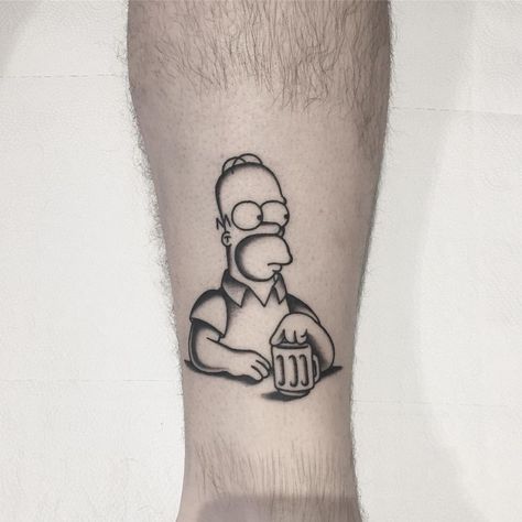 Homer Tattoos, Homer Simpson Tattoo, Bender Tattoo, Pikachu Tattoo Design, Beer Tattoo, Tattoos Masculinas, Cartoon Tattoo Ideas, Beer Tattoos, Pikachu Tattoo