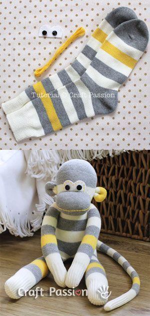 A tutorial on how to make a sock monkey! must make! http://www.craftpassion.com/2012/04/how-to-sew-sock-monkey.html/2 Joululahjat Diy, Sock Monkeys, Diy Bebe, Sock Crafts, Sock Animals, 15 Diy, Sock Monkey, Cute Socks, Fun Diy Crafts