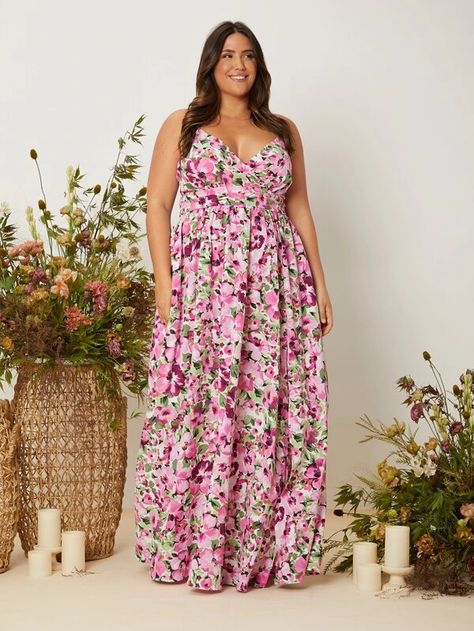 Floral Rosa, Shein Dress, Maxi Dress Formal, Ruffle Hem Dress, Flounce Sleeve, Layered Skirt, Plus Size Maxi Dresses, Maxi Dress With Sleeves, Ruched Dress