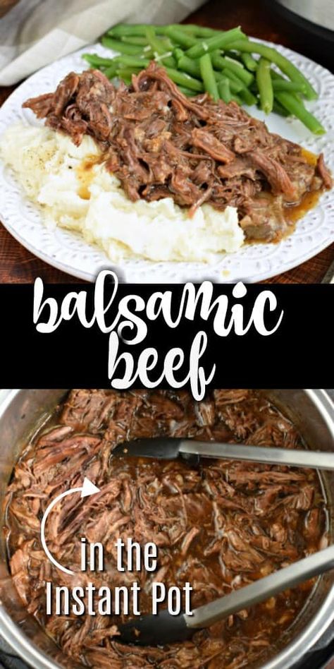 Fork tender, this Instant Pot Balsamic Beef is going to be your new favorite weeknight recipe! Add in some vegetables for a complete meal. Balsamic Beef Instant Pot, Instant Pot Beef Pasta, Frozen Flank Steak Instant Pot, Instapot Beef Recipes, Insta Pot Beef, Instapot Recipes Beef, Beef Instant Pot Recipes, Instant Meals, Instapot Meals