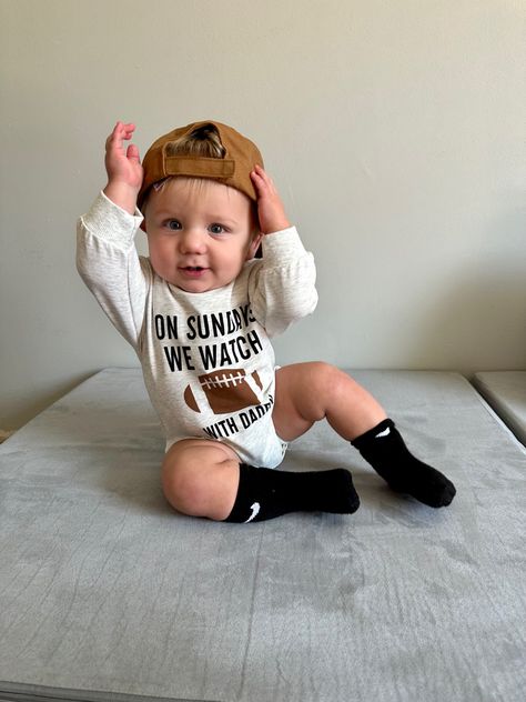 On Sundays We Watch Football With Daddy. Football bubble romper. baby boy outfit from amazon Bubble Romper Boy, Outfit From Amazon, Baby Boy Football, Life Core, Baby Football, Baby Wardrobe, Lil Boy, Football Baby