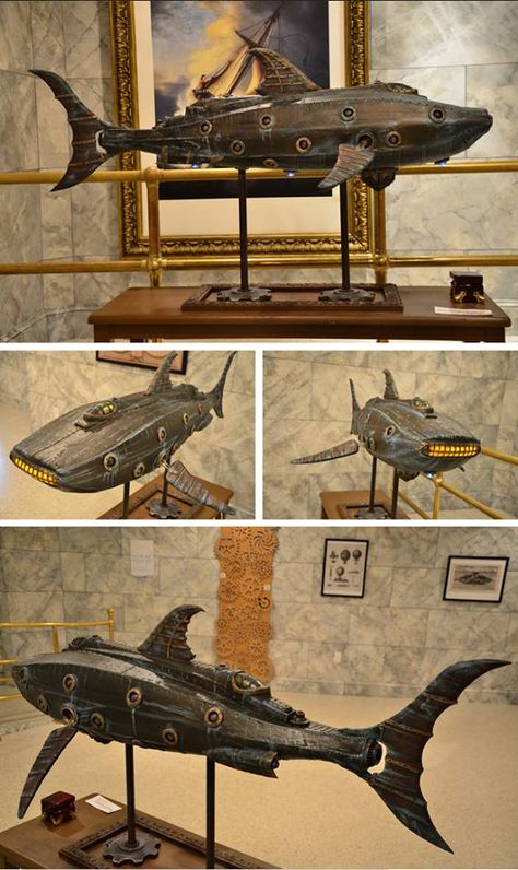 Sharks Pictures, Nautilus Submarine, Steampunk Kunst, Steampunk Ship, Steampunk Vehicle, Steampunk Airship, Mode Steampunk, Steampunk Tendencies, City Vehicles