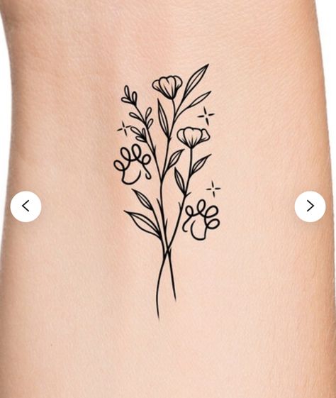 Pet Themed Tattoos, 2 Paw Print Tattoo, Labrador Flower Tattoo, Ferret Memorial Tattoo, Labrador Paw Tattoo, Dog Tree Tattoo, Floral Dog Tattoo Design, Paw Print Bouquet Tattoo, Dog Grooming Tattoo