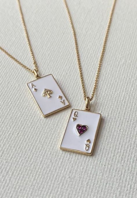 Playing Card Ring, Playing Card Necklace, Queen Of Hearts Necklace, Gold Playing Cards, Spade Necklace, Gold Dog Tag, Card Necklace, Preppy Jewelry, Ace Of Spades