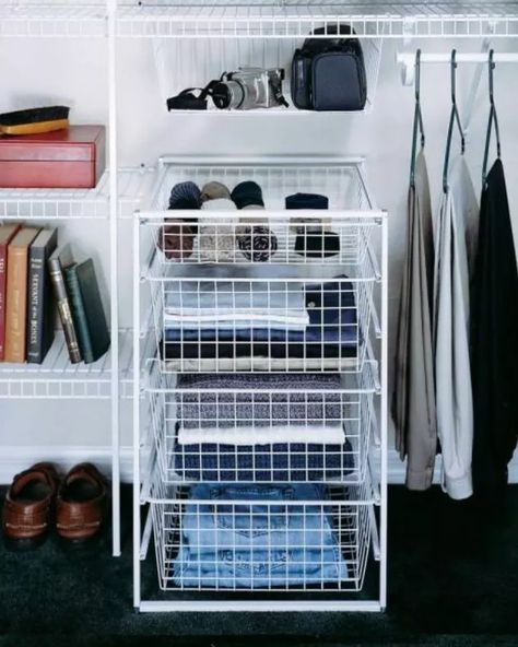 7 Closet Organizer Ideas That Will Keep All Your Stuff in Shipshape Dresser Alternative, Wire Closet Organizers, Closet Organizer Plans, Diy Closet Storage, Closet Organizer With Drawers, Dorm Stuff, Closet Diy, Closet Shelf, Apartment Storage