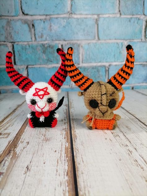 Crochet Krampus, Crochet Baphomet, Crochet Goat, Crochet Amiguri, Goat Plush, Creepy Crochet, Creepy Toys, Crochet Plushies, Crochet Fun