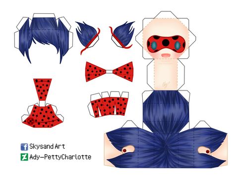 Ladybug - Papercraft by Ady-PettyCharlotte Ladybug Crafts, Anime Paper, Paper Toys Template, Paper Doll Dress, Cute Disney Drawings, Ladybug Party, Miraculous Ladybug Memes, Paper Doll Template, Papercraft Templates