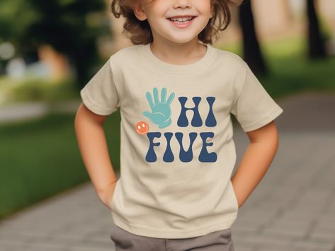 Hi Five Birthday, 5th Birthday Shirt, Fifth Birthday, Hi Five, 5 Fingers, Birthday Kids, Kids Graphic Tees, Birthday Boy, Birthday Shirt