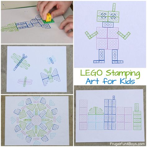 Lego Stamping, Lego Painting, Lego Print, Brick Art, Lego Activities, Lego Craft, Elementary Art Projects, Crafts For Boys, Homeschool Art