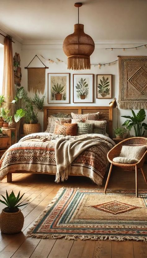 10 Cozy Fall bedroom decor ideas | by Cozy homes | Aug, 2024 | Medium Mediterranean Boho Bedroom, Botanical Boho Bedroom, Light Earthy Bedroom, Dreamy Boho Bedroom, Decorate Wall Behind Bed, Boho King Bedroom Ideas, Cozy Earthy Bedroom Boho, Boho Accent Wall Bedroom, Boho Queen Bed