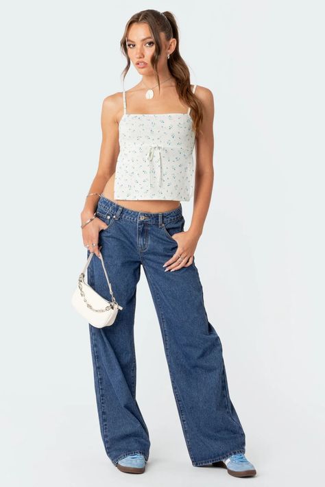 Raelynn Washed Low Rise Jeans – edikted Low Jeans, Visionary Fashion, Open Back Tank Top, Flair Jeans, Open Back Tank, Jean Trends, Denim Trends, Low Rise Jeans, Party Tops