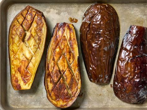 Oven Roasted Eggplant (Easiest Method) | The Kitchn Roast Eggplant In Oven, Oven Roasted Eggplant Recipes, Roasted Eggplant Oven, Whole Roasted Eggplant, How To Roast Eggplant, Roasted Whole Eggplant, Eggplant In The Oven, Oven Fried Eggplant, How To Prepare Eggplant