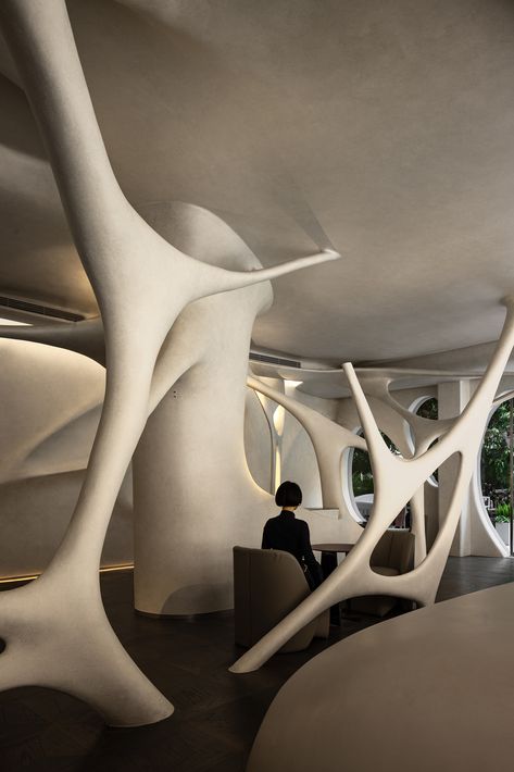 Tan90° | AD ARCHITECTURE Dynamic Design Architecture, Spatial Experience Architecture, Dynamic Interior Design, Performance Space Architecture, Fluidity Architecture, Parametric Interior Design, Interior Architecture Concept, Futuristic Cafe, Conceptual Interior Design