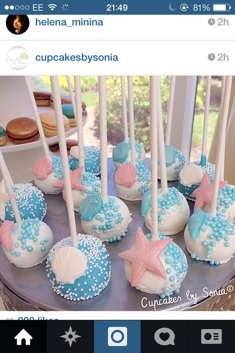 Ocean Cakepops, Ocean Theme Cake Pops, Ocean Cake Pops, Beach Themed Cake Pops, Sea Cake Ideas, Under The Sea Cake Ideas, Under The Sea Cake Pops, Birthday Party Under The Sea, Under The Sea Cake