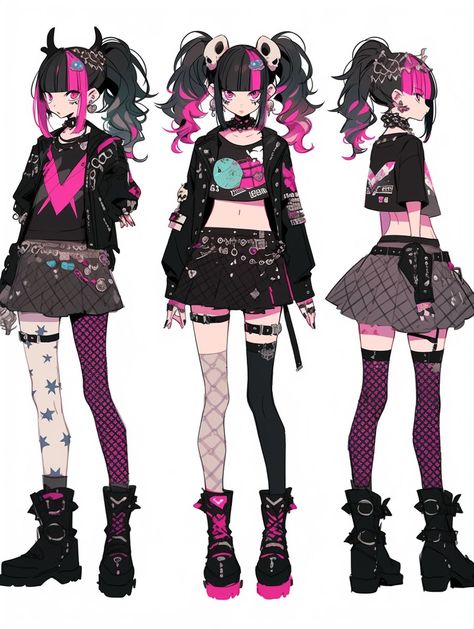 Punk art to save to your art board. #punkart #artboard . #Croquis #Anime_Emo_Outfits_Drawing #Punk_Anime_Characters #Anime_Goth_Clothes Scene Character Design, Punk Fashion Drawing, Punk Anime Female, Punk Anime, Vtuber Design, Estilo Cyberpunk, Vtuber Model, Punk Art, Rock Outfits