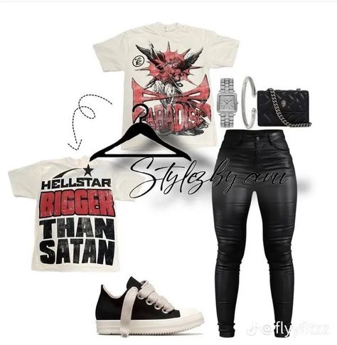 Red Graphic Tee Outfit Black Women, Las Vegas Baddie Outfit, Rich Owen Outfit, Powerhouse Outfit Ideas, Purple Dunks Outfit Black Women, Cristian Zerotre Outfits, Christian Zero Tre Outfits, Concert Clothes Ideas, Dopeskill Outfits