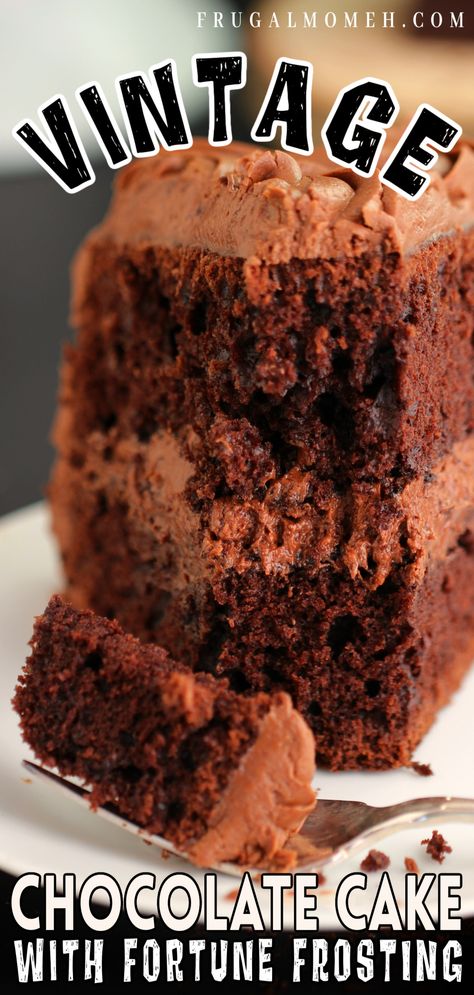 Old Fashioned Chocolate Cake with Chocolate Fortune Frosting Recipe For Chocolate Cake, Old Fashioned Chocolate Cake, Buttermilk Chocolate Cake, Chocolate Cake Frosting, Recipes Using Cake Mix, Bakers Chocolate, Molten Lava Cakes, Frugal Mom, Tasty Chocolate Cake