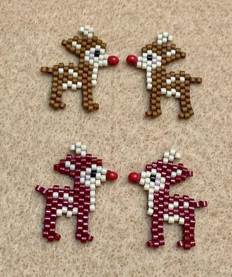 Christmas Seed Bead Patterns, Beaded Christmas Jewelry, Seed Beads Christmas, Christmas Pony Bead Patterns, Delica Beaded Earrings Christmas, Seed Bead Patterns Free Earrings, Brick Stitch Christmas Earrings Patterns, Seed Bead Christmas, Beaded Reindeer Earrings