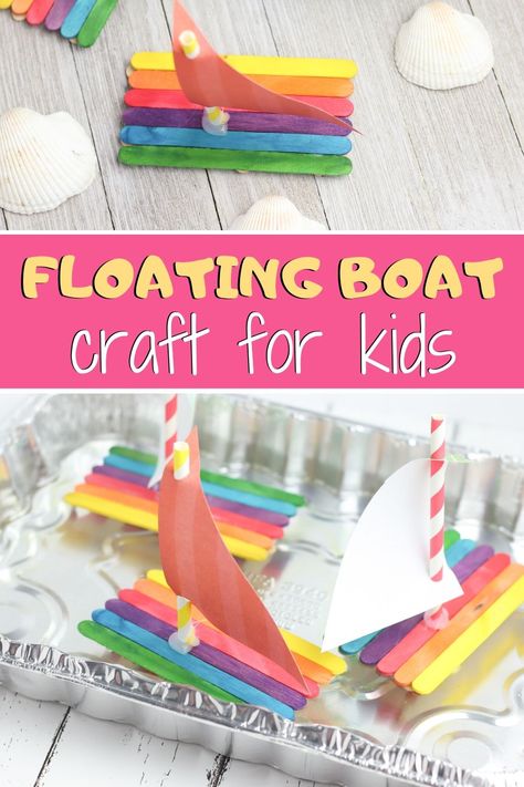 This cute boat craft for kids is the perfect summer activities for kids. It's one of the best boat crafts for preschool and boat crafts for kids floating. Your kids will have a blast playing with popsicle stick boat that floats. It's an easy popsicle stick craft that your kids can make and play with! It's one of the best boat crafts for toddlers and summer crafts for kids, summer crafts for toddlers, and summer crafts for preschoolers. #craftsforkids Diy Boats For Kids That Float, Lake Crafts For Kids, Boat Activities For Preschool, Boat Crafts For Kids, Eyfs Transport, Kids Summer Crafts, Popsicle Stick Boat, Boat Craft, Summer Crafts For Toddlers