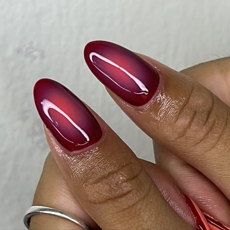 on her natural nails 🔥🐅🌼🍑 - - - #buildergel #gelnails #nailart #nailsnailsnails #nailsofinstagram Gel Manicure Designs Almond, Aura Nails Christmas, Unique Nails Design, Red Hair Nails, Christmas Aura Nails, Solid Color Nails With Design, Aura Nails Brown, Kokoist Nails, Nail Trend 2024