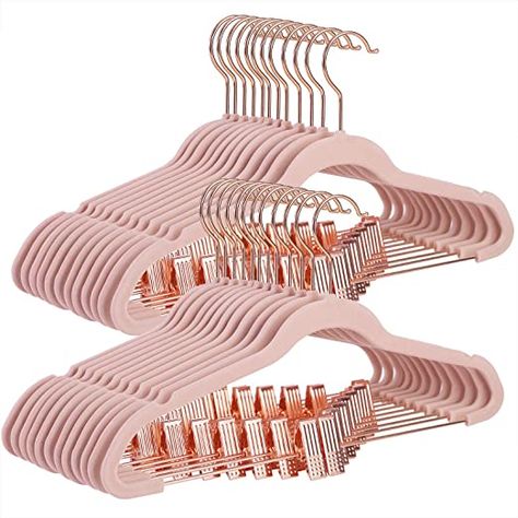 Amazon.com: SONGMICS 24 Pack Pants Hangers, 16.7 Inch Coat Hangers with Rose Gold Colored Movable Clips, Heavy-Duty, Non-Slip, Space-Saving, for Pants, Skirts, Dresses, Light Pink UCRF14PK24: Home & Kitchen Rose Gold Rooms, Penyimpanan Makeup, Rose Gold Bedroom, Gold Room Decor, Pants Hangers, Trouser Hangers, Non Slip Hangers, Rose Gold Lights, Desain Pantry