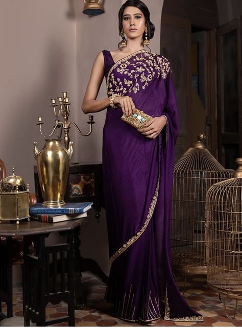 Purple Silk Saree, Dabka Work, Wedding Color Pallet, Fancy Saree, Purple Saree, Set Saree, Female Dress, Drape Saree, Modest Wear