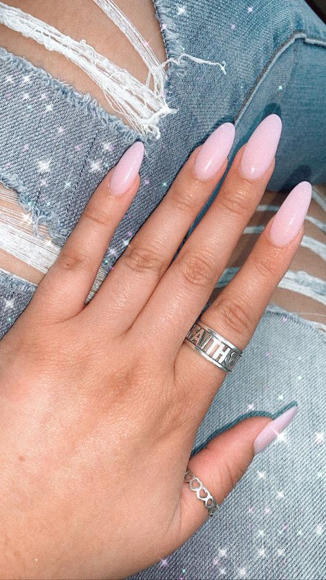 Soft Pink Oval Nails, Soft Pink Almond Nails Design, Baby Pink Almond Acrylic Nails, Baby Pink Oval Nails, Long Round Acrylic Nails, Almond Baby Pink Nails, Baby Pink Ombre Nails, Baby Pink Nails Almond, Soft Pink Almond Nails