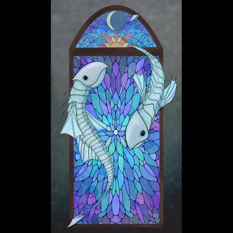 HunterXHunter chrollo lucifer indoor fish stained glass Nen Fish Hxh, Chrollo Fish Tattoo, Chrollo Indoor Fish, Anime Tats, Lucid Dreams, Anime Tattoo, Arch Enemy, Anime Clothing, Anime Tattoos