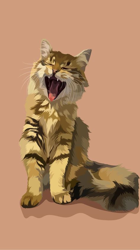 Drawing by Paw Artist. Siberian Cat drawing. Yawning Cat Drawing, Digital Cat Drawing, Procreate Animal Drawing, Paw Illustration, Cartoon Cat Drawing, Royal Pet Portrait, Cat Yawning, Pet Illustration, Procreate Ipad Art