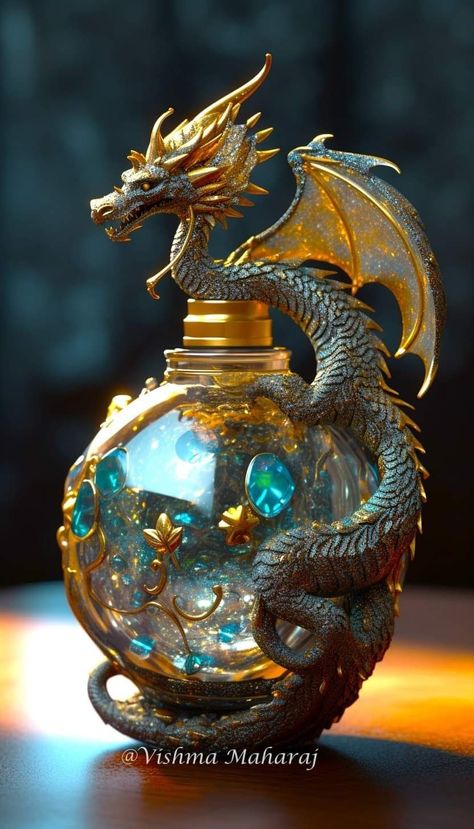 Dragon Potion Bottle, Dragon Bottle, Perfume Bottle Design, Magic Bottles, Perfume Bottle Art, Dragon Decor, Beautiful Objects, Beautiful Perfume Bottle, Antique Perfume Bottles