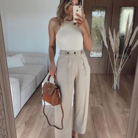 Khaki Color Pleated/Button Waist Cuffed Bottom B18 133 Summer Business Casual Outfits, Dress Pants Outfits, Summer Office Outfits, Work Outfit Office, Business Casual Summer, Office Casual Outfit, Stylish Work Attire, Professional Outfits Women, Business Casual Outfits For Work