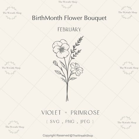 Birthflower February Tattoo, Violet And Primrose Flower Tattoo, Primrose Tattoo, February Flower Tattoo, February Birth Flower Tattoo, Birthmonth Flower, February Flowers, Honeysuckle Tattoo, February Flower