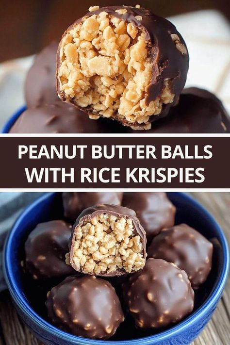 Peanut Butter Crunch Balls, Rice Crispy Balls Peanut Butter, Easy Peanut Butter Rice Krispie Treats, Rice Krispies Peanut Butter Balls, Cocoa Krispies Recipes, Chocolate Peanut Butter Rice Crispy Balls, Peanut Butter Balls With Rice Krispies, Peanut Butter Balls Rice Krispies, Chocolate Rice Krispie Balls