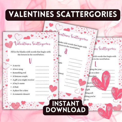 Valentines Day Printable Games Valentine Party Game Valentines Day Valentines Activity Valentine Activities Scattergories Party Games - Etsy New Zealand Valentines Activity, Kids Valentine Party, Classroom Party Games, Valentine's Day Party Games, Valentine Party Game, Cupcake Diaries, Valentine Bingo, Printable Games For Kids, Valentines Games