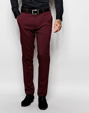 ASOS Skinny Suit Trousers In Burgundy Men Burgundy Pants Outfits, Burgundy Pants Men, Burgundy Pants Outfit, Dark Fits, Maroon Pants, Burgundy Pants, Casual Outfit Inspiration, Fall Outfits Men, Smart Trousers