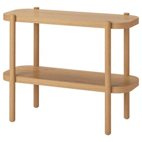 LISTERBY Console table, white stained oak, 36 1/4x15x28". This neat, stylish console table will fit almost anywhere, wherever you need a little extra space to put things on. You also have double the storage space thanks to the shelf underneath the table top. Listerby Console Table, Ikea Listerby, Ikea Nightstand, Solid Oak Table, Oak Table Top, Yoga Supplies, Table Decorating, Wood Shoe, Eclectic House