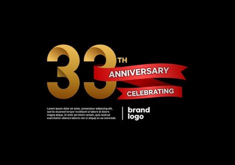 Vector 33 years anniversary logo with go... | Premium Vector #Freepik #vector #year-anniversary #anniversary-badge #anniversary-numbers #golden-anniversary 33 Years Anniversary, 33 Anniversary, 33rd Anniversary, Anniversary Logo, Golden Anniversary, 35th Anniversary, Gold And Red, Year Anniversary, Vector Photo