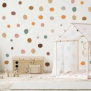 Vgaruint Irregular Polka Dots Boho Wall Stickers - Playroom Wall Decals, Kids Wall Decal, Nursery Wall Decals (Wall Deco DOT) Bright Colors Nursery, Kids Playroom Wall Paint Ideas, Boho Kids Playroom, Boho Wall Stickers, Playroom Wall Decals, Room Kindergarten, Boho Rainbow Wall, Small Playroom, Colorful Playroom