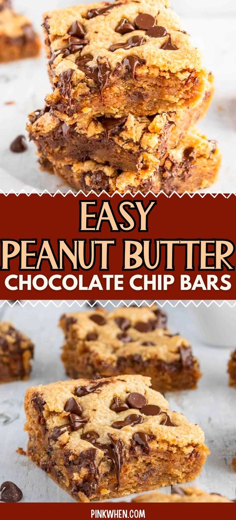 Easy Peanut Butter Chocolate Chip Cookies, Cookie Recipes With Peanut Butter Chips, Choc Chip Bars Recipes, Peanut Butter Chocolate Chip Desserts, Peanut Butter Chocolate Chip Marshmallow Bars, Peanut Butter Chewies Easy Recipes, Easy Peanut Butter Chocolate Chip Cookies 4 Ingredients, Chocolate Chip Muffin Bars, Easy Chocolate Chip Bars 9x13