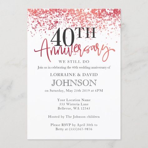 40th Anniversary Invitation 40th Anniversary Party Decorations, 40th Wedding Anniversary Party Ideas, 40th Wedding Anniversary Party, 40th Anniversary Ideas, 40 Anniversary, Wedding Anniversary Party Invitations, Anniversary Plans, 40th Anniversary Party, Anniversary Party Invitations