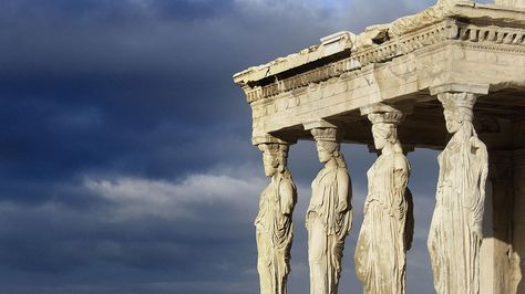 Kariatydes at the Acropolis, Athens Ancient Greece Wallpaper, Greek Wallpaper, Ancient Wallpaper, Ancient Greece Aesthetic, Ancient Background, Greece Wallpaper, Acropolis Greece, Ancient Athens, Greek Columns