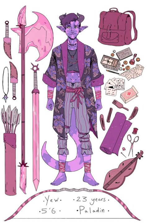 Character Inventory Art, Purple Dnd Character, D&d Oc Art, Tiefling Colors, Tiefling Purple, D&d Oc, D&d Tiefling, Purple Character Design, Tiefling Tail