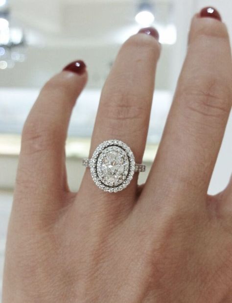 The double halo is gorgeous, and I love how it has a floating look so it is slightly spaced out and not jammed together Princess Cut Halo Ring, Halo Oval Engagement Ring, Weddings Rings, Double Halo Engagement Ring, Double Halo Engagement, Oval Engagement Ring, Rings Ideas, Future Dreams, Cushion Cut Engagement Ring