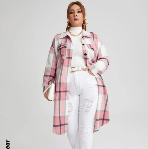 Sheen Pink, White,Tan And Black Plaid Plus Size Jacket Has 2 Front Top Pockets, And 2 Side Pockets 4xl New In Package Never Worn, Only Taken Out For Photos Tags Are On Packaging. Host Pick Best In Jackets And Coats Posh Party 12/15/2023 . Bin#92 Shein Jackets, Weekend Outfits, Shein Outfits, Plus Size Coats, Casual Coat, Shein Style, Black Plaid, Long Coat, Flap Pocket