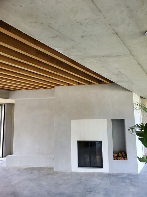 Troweled on cement based plaster Cement Ceiling, Concrete Fireplace, Hood River, Concrete Decor, Cement, Fireplace, Ceiling, Home Decor