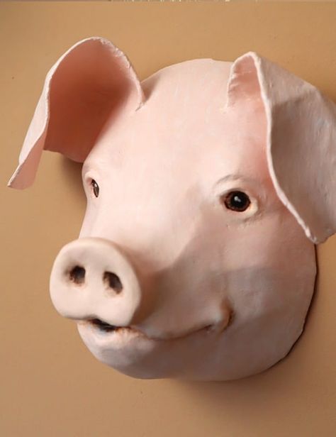 Make a Happy Paper Mache Pig with this Easy Pattern. Diy Pig Decor, Pretty Love Quotes, Clay Pigs Easy, Animal Sculptures Paper Mache, Paper Mache Rat Mask, Pig Paper Mache, How To Make Paper Mache Animal Heads, Paper Mache Animal Head Diy, Paper Mache Wall Art