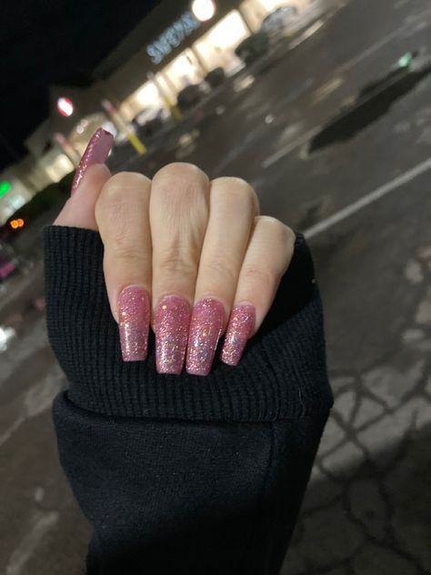 Pink Jelly Glitter Nails, Hot Pink Jelly Nails, Dark Pink Glitter Nails, Sparkly Nails Coffin, Square Glitter Nails, Pink Glittery Nails, Glitter Pink Nails, Solid Color Acrylic Nails, Pink Sparkle Nails